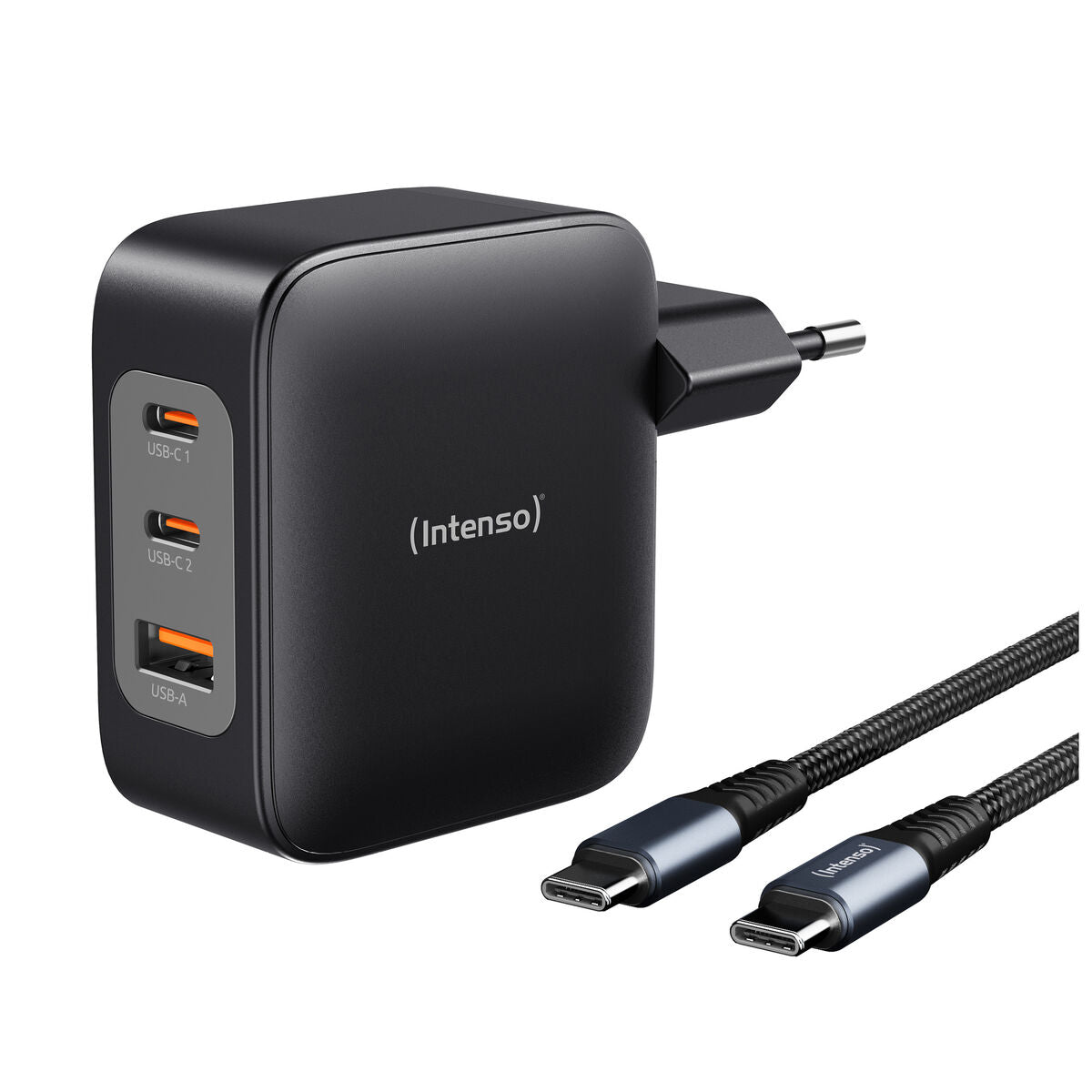 100 W USB-C GaN seinälaturi PD, 3-porttinen (2×USB-C + USB-A), lataus, musta