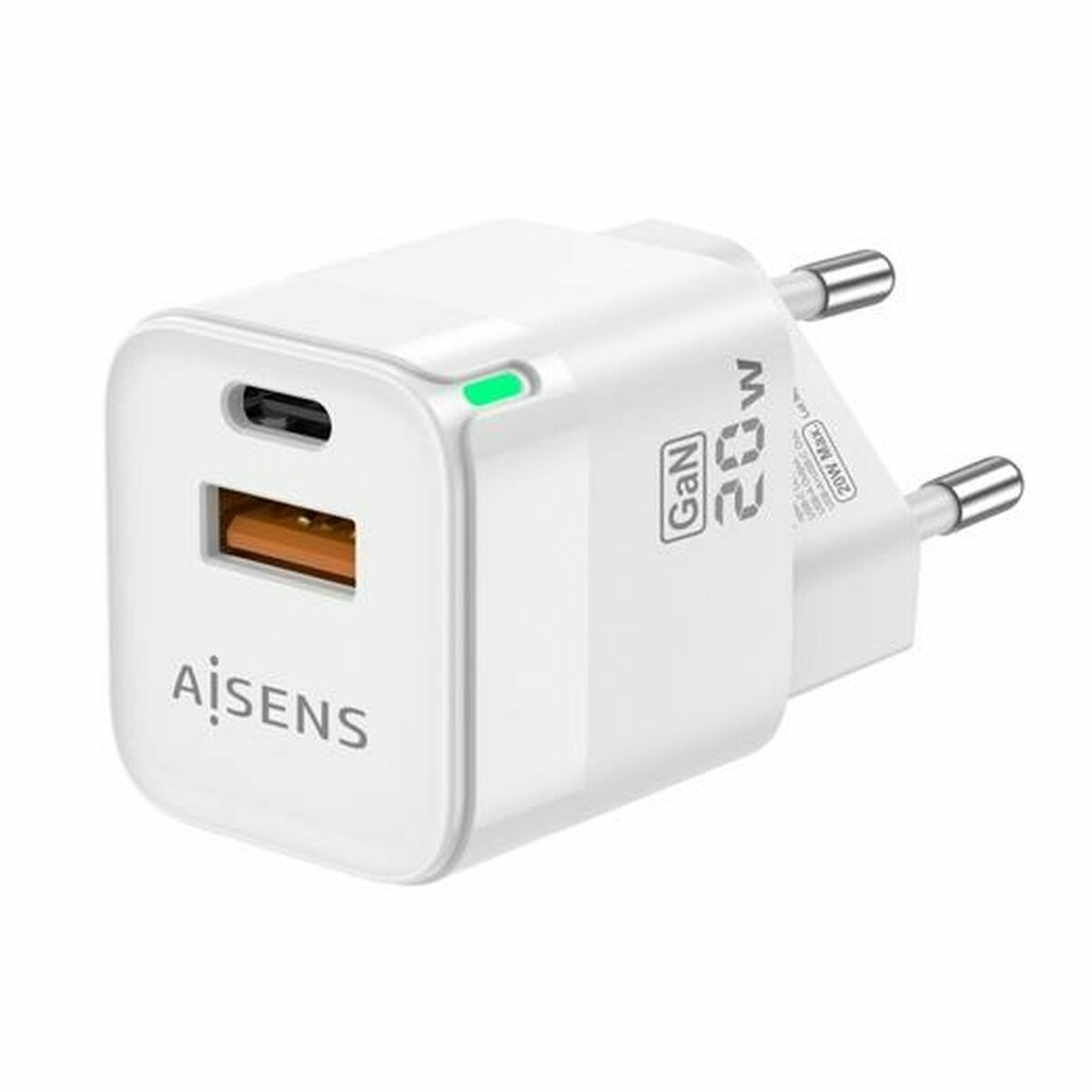 20 W USB-C + USB-A seinälaturi, nopea ja turvallinen lataus, EU-pistoke
