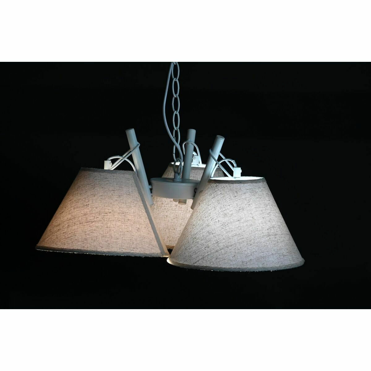 Kattovalaisin 3-lamppuinen, metalli & pellavavarjostin, E27, 50×46×30 cm