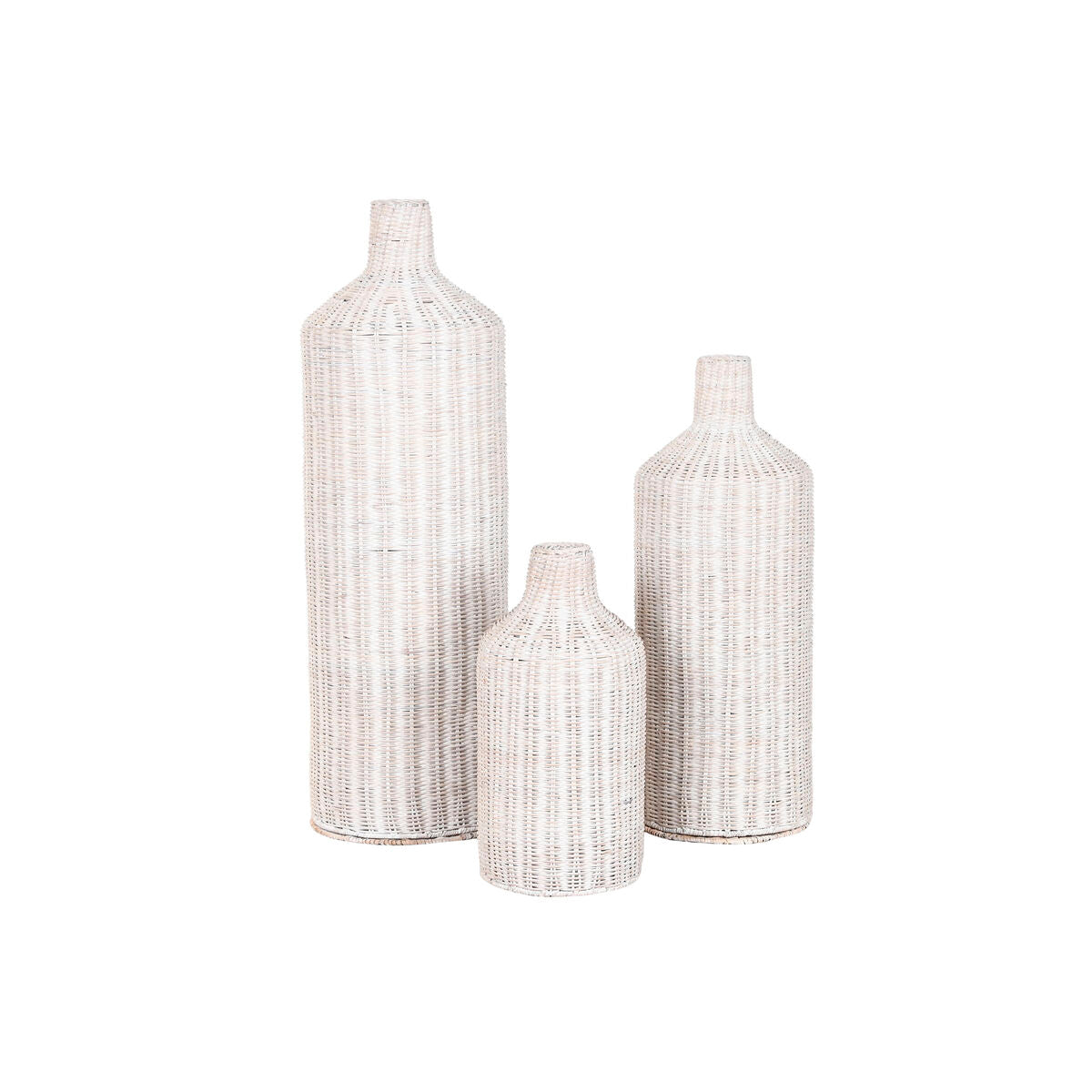 3-osainen maljakko setti, rottinki-metalli 80 cm korkea, 3 kpl, vaalea
