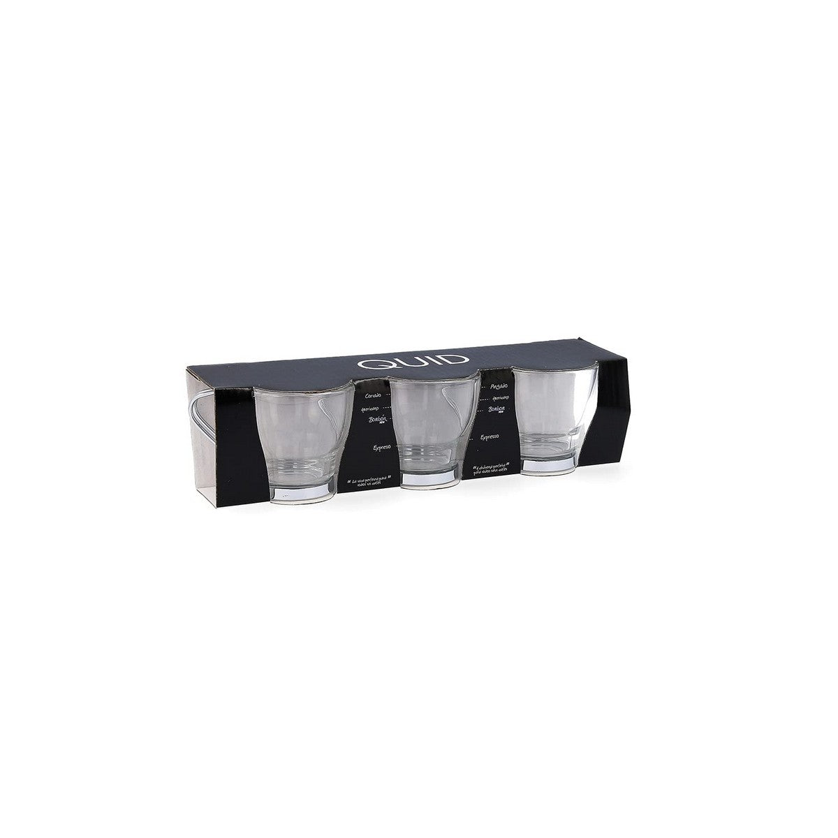 Espressokuppisetti 3 kpl 110 ml, konepesun kestävä läpinäkyvä lasi & teräskahva