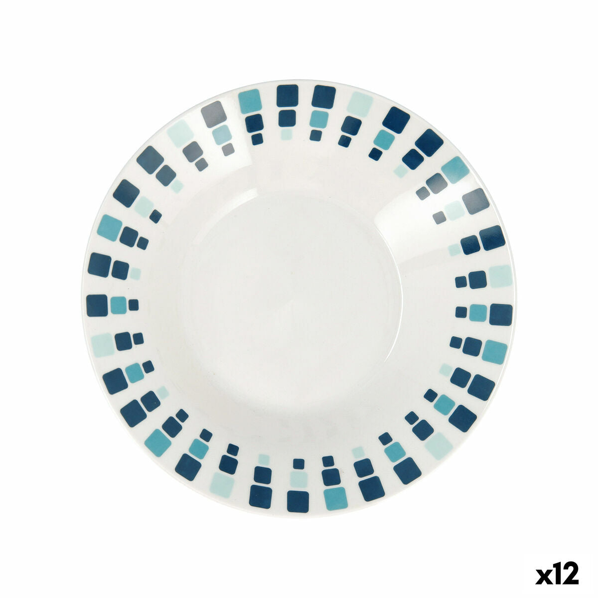 Syvät lautaset 12 kpl 20 cm, sininen kuvioitu, keraamiset, mikroaaltokestävä