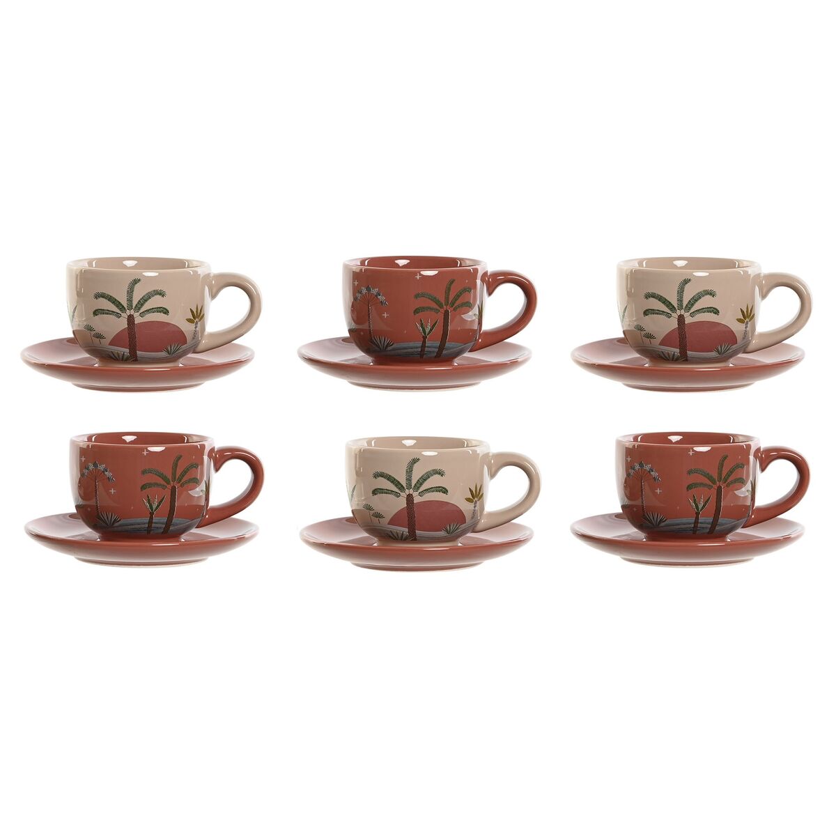Kahvikuppisetti 6-osainen 180 ml, terrakotta-keltainen-beige-liila, dolomiitti