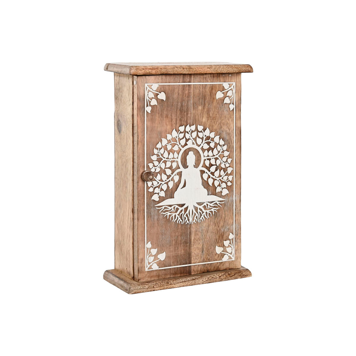 Avainkaappi mangopuinen, Buddha-kuvio, valkoinen & luonnonväri 18×7,5×28 cm – lahja naiselle valkoinen ja luonnonväri – ku…