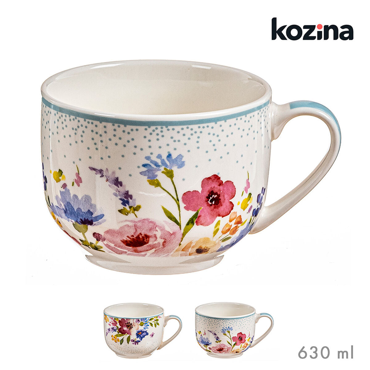 Iso Muki 630 ml kukkakuosi - kulhomallinen iso muki kahville, teelle & keitolle – puuromuki kulhomallinen muki – kuva 2