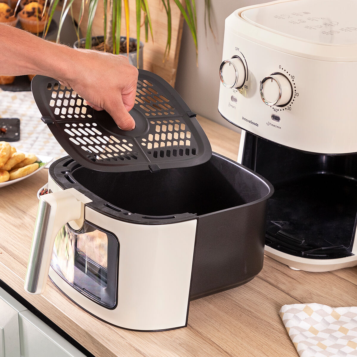 Vintager Airfryer 6,5 L 1700 W retro kiertoilmauuni 360° ajastin, kerma – 6 airfryer – kuva 6