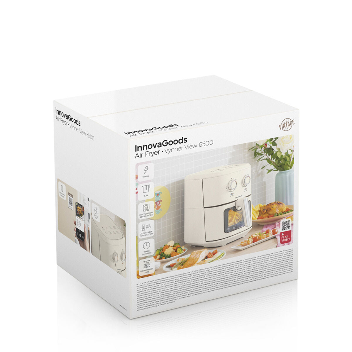 Vintager Airfryer 6,5 L 1700 W retro kiertoilmauuni 360° ajastin, kerma – 6 airfryer – kuva 15