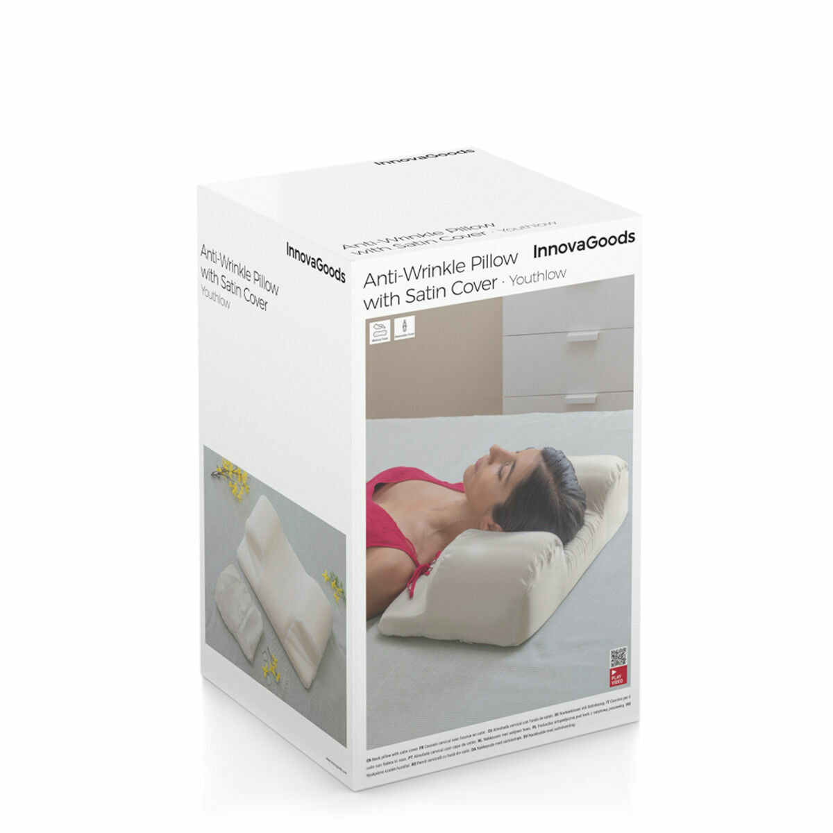 Ryppyjä ehkäisevä niskatyyny, satiinipäällinen, ergonominen muistivaahto, beige