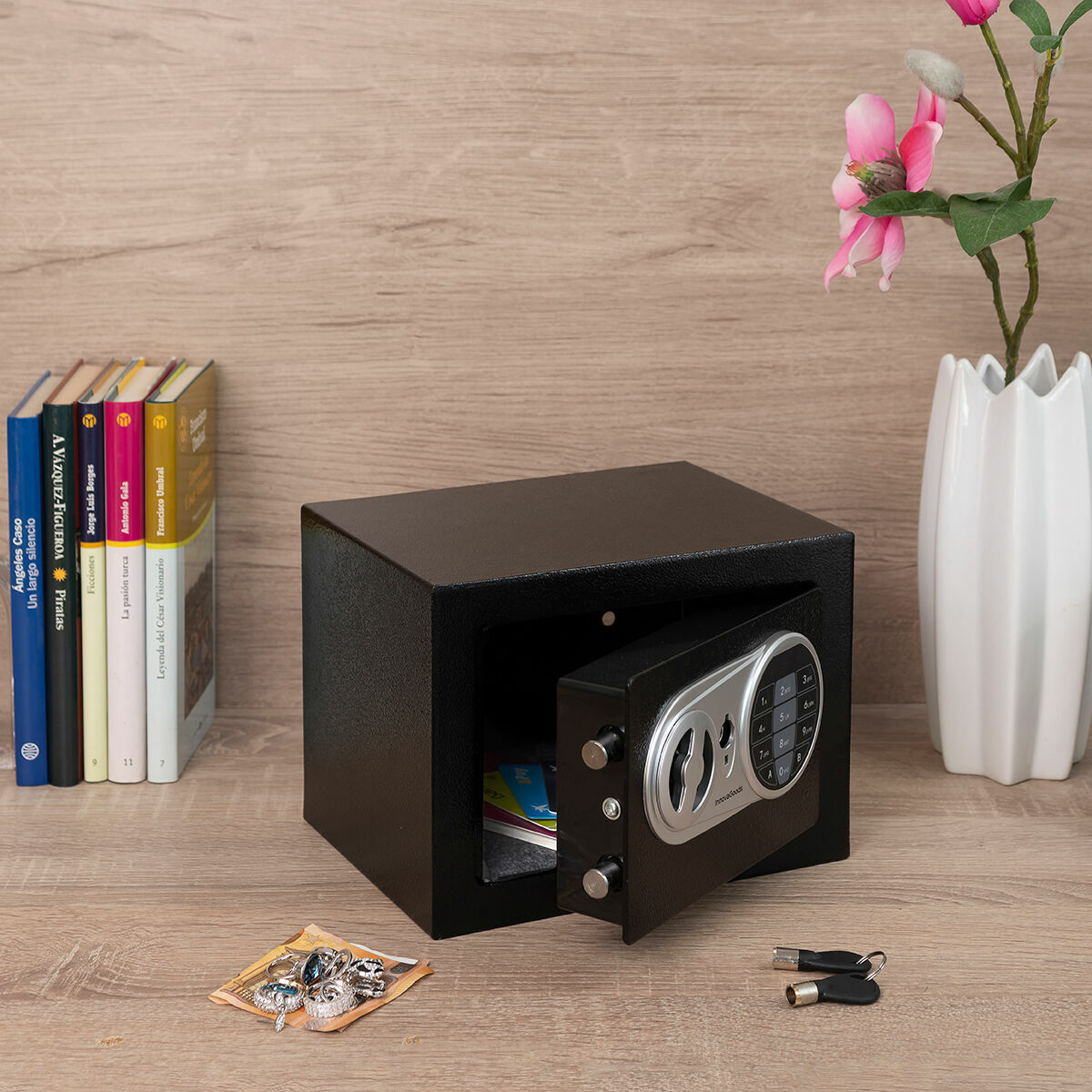Kassakaappi elektronisella lukolla, kompakti turvakaappi 23 x 17 x 17,3 cm kotiin & toimistoon – joululahja kotisäilytys –…