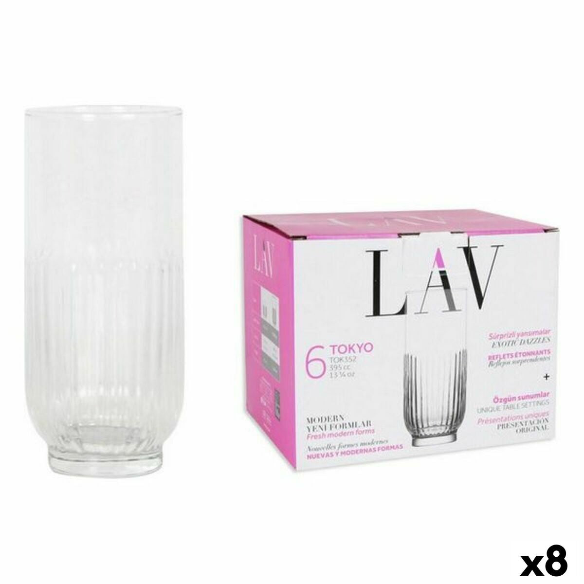 Juomalasisetti 6 kpl 395 ml, uurretut korkeat juomalasit arkeen & juhlaan LAV