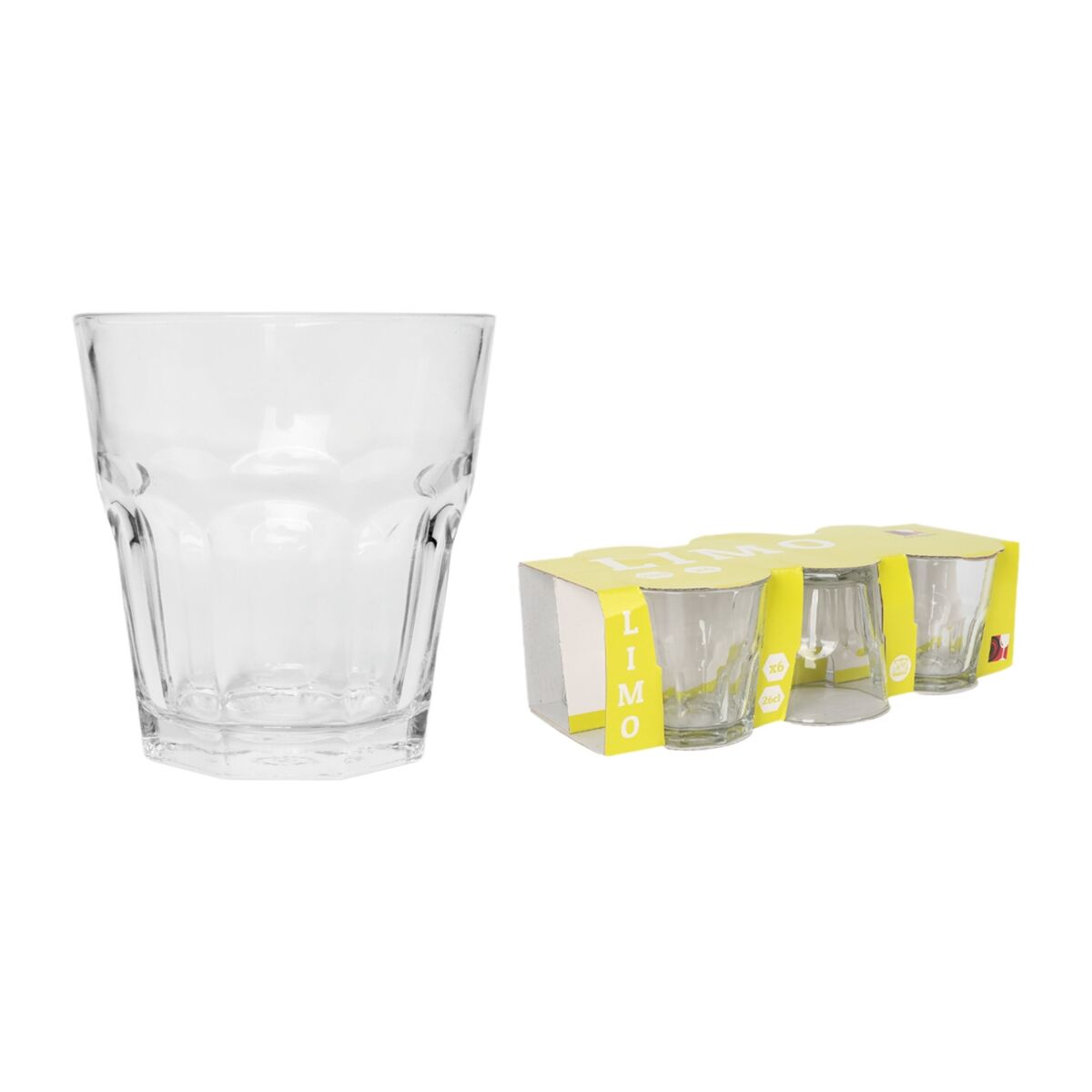 Juomalasit 260 ml 6 kpl, kirkas fasettimalli arkeen & juhlaan, lasisetti kotiin