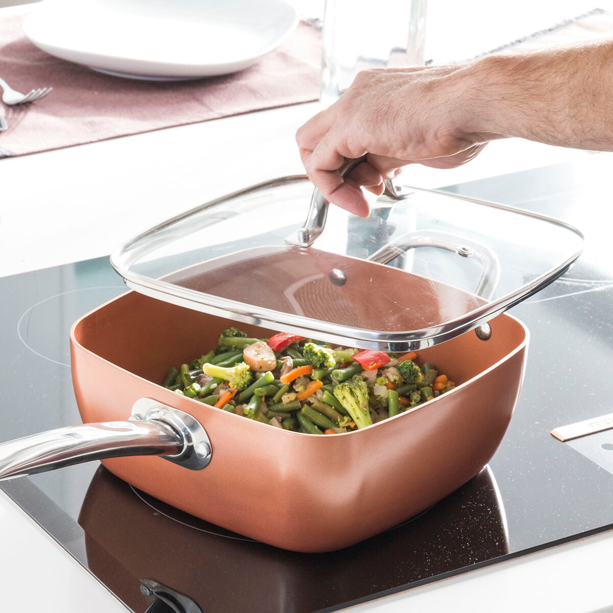 Kuparipintainen non-stick kattila - paisto- ja frittaussetti – keraaminen pannu kuparipintainen – kuva 7