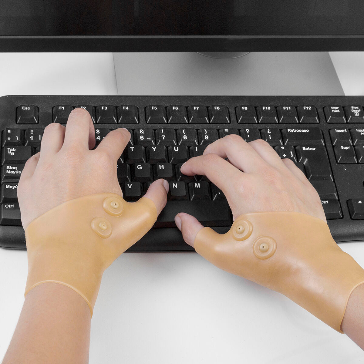 Magneettinen rannetuki, kompressio 2 kpl, joustava, vedenkestävä, beige, unisex – lahja naiselle urheilutuki – kuva 8