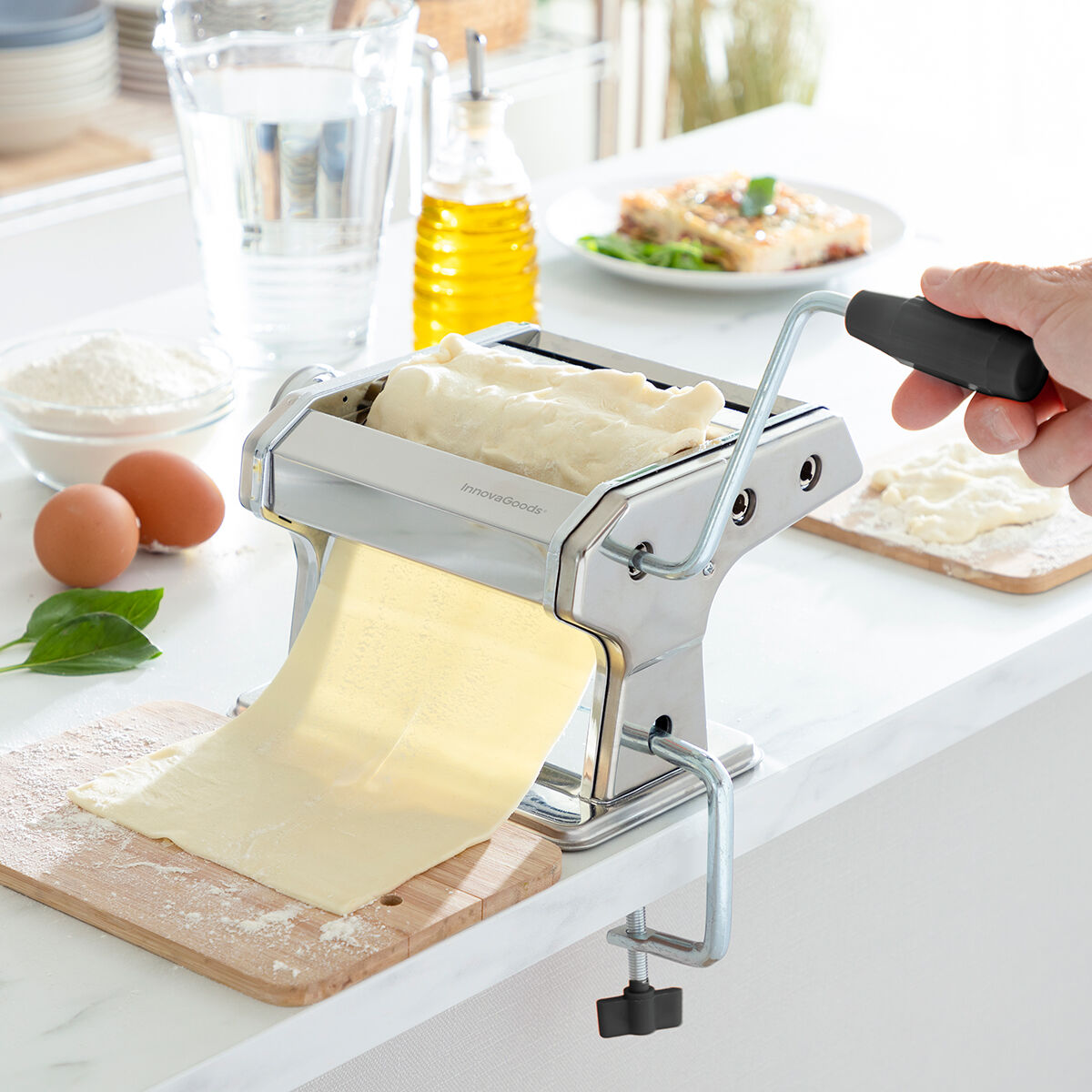 Pastakone käsikäyttöinen, 3 terää & 8 paksuustasoa, spagetti tagliatelle lasagne – käsikäyttöinen pastakone keittiövälinee…
