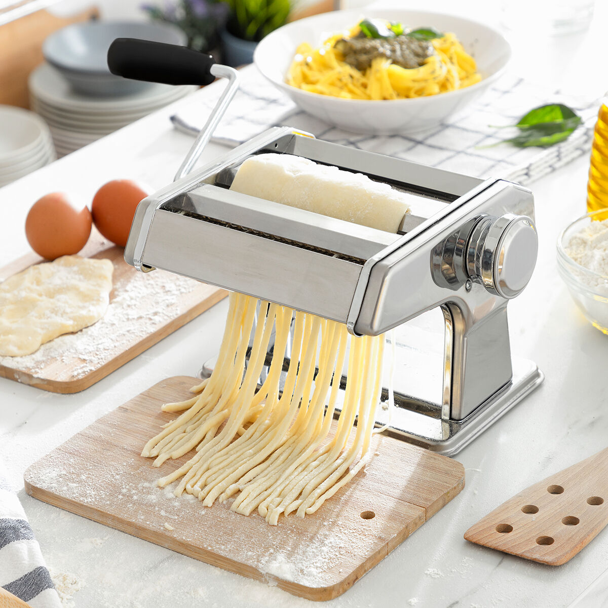 Pastakone käsikäyttöinen, 3 terää & 8 paksuustasoa, spagetti tagliatelle lasagne – kotipasta käsikäyttöinen pastakone – ku…