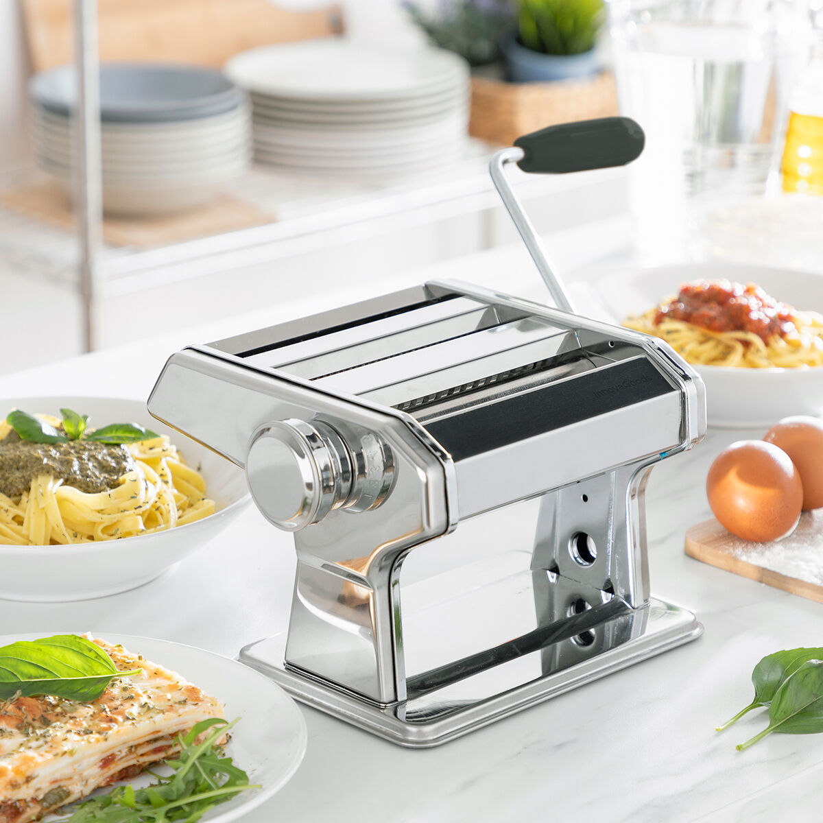 Pastakone käsikäyttöinen, 3 terää & 8 paksuustasoa, spagetti tagliatelle lasagne – reseptikirja mukana lahja harrastajalle…