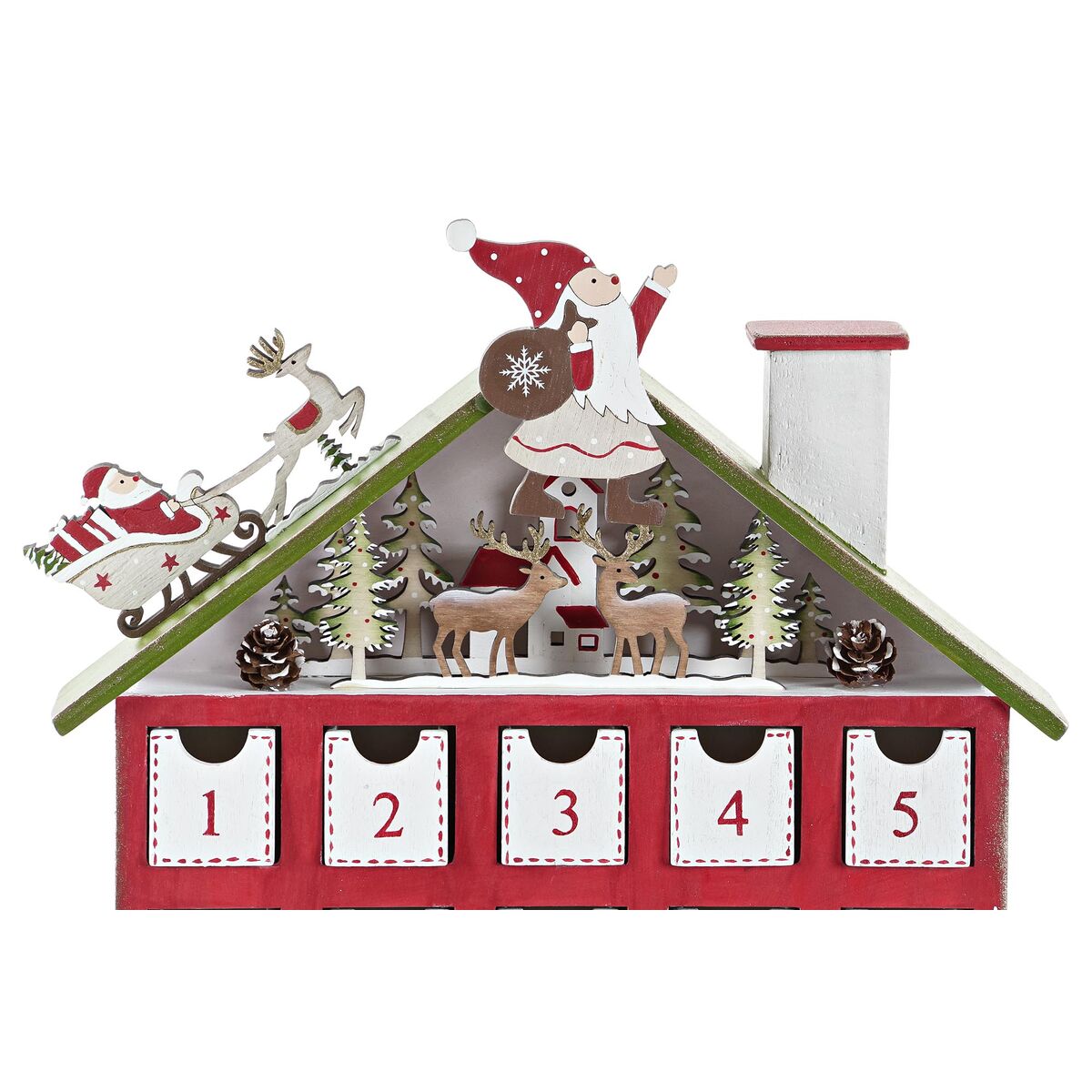 Adventtikalenteri puutalo 24 luukkua, puinen joulukalenteri 27×7×40 cm, 2 kpl