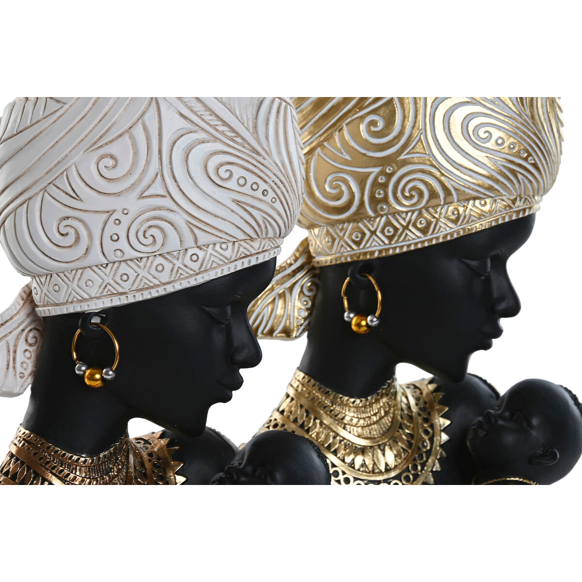 Afrikkalainen naishahmo koriste, kullattu & valkoinen, 15 x 9 x 25 cm (2 kpl)