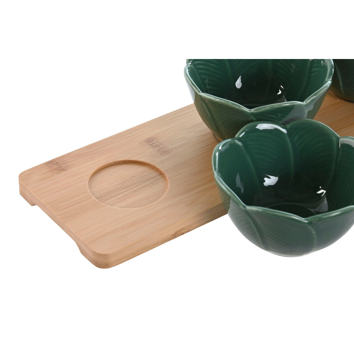 Alkuruokasetti 4 kpl posliinikulhoja bambualustalla, trooppinen 32×10×7 cm