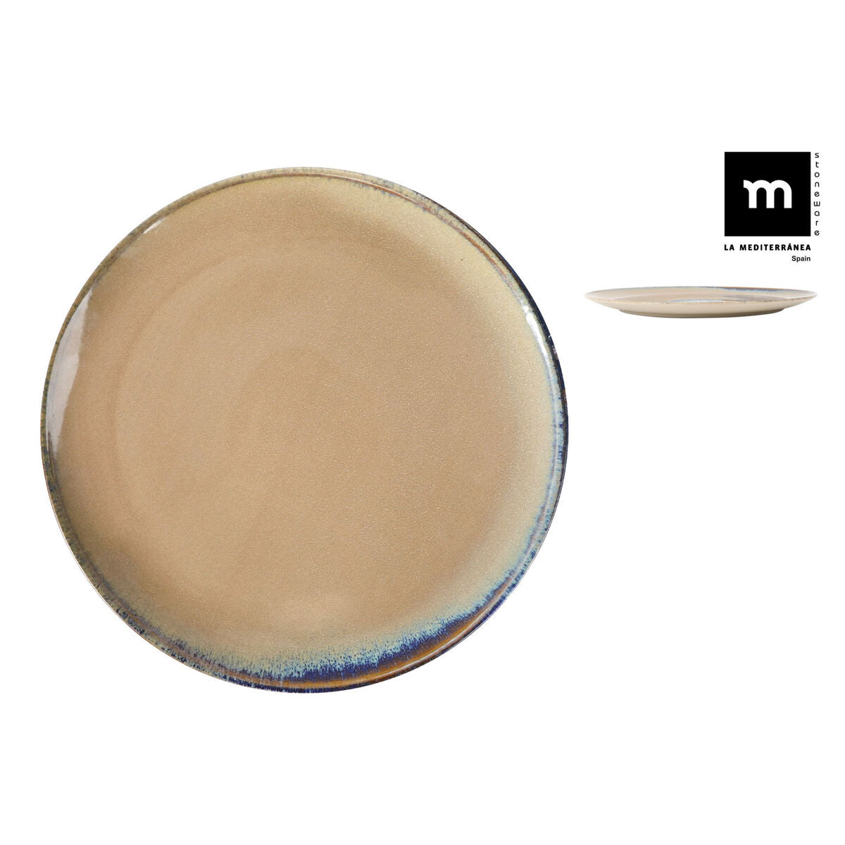 Aluslautanen Ø 32,5 cm, 6 kpl - beige lasitettu pinta ja sinivihreä reuna
