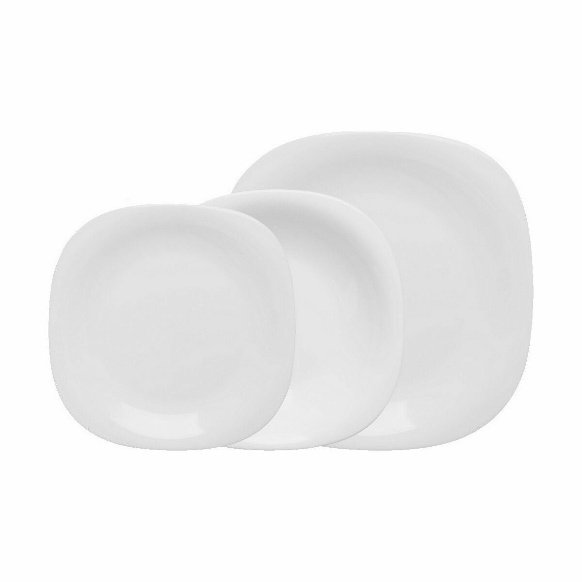 Astiasetti 12 osaa, pyöristetyt neliölautaset, valkoinen, 2 kappaleen setti x2