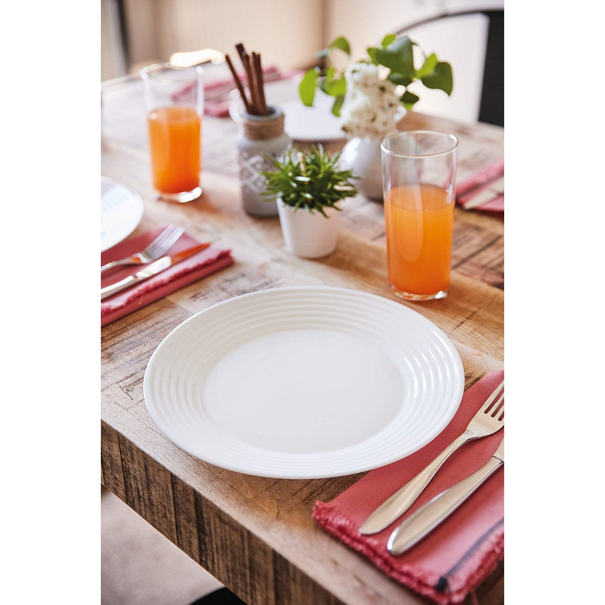 Astiasetti 19 osaa, konepesun kestävä valkoinen lasi, salaattikulho Ø27 cm arkeen