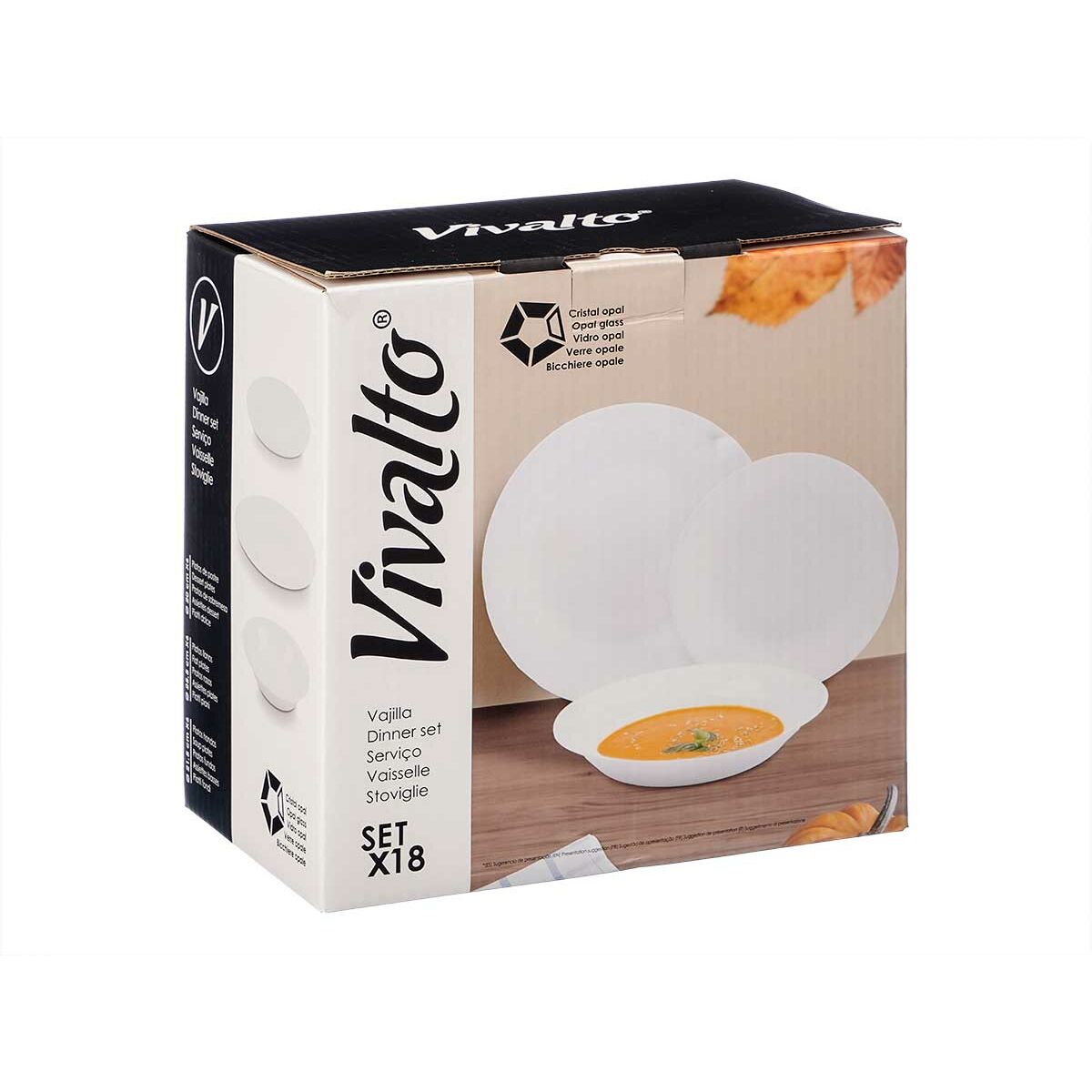 Astiasto 18 osaa valkoinen opaliinilasi - 2 kpl, 26 x 27 x 17 cm ruokailuun