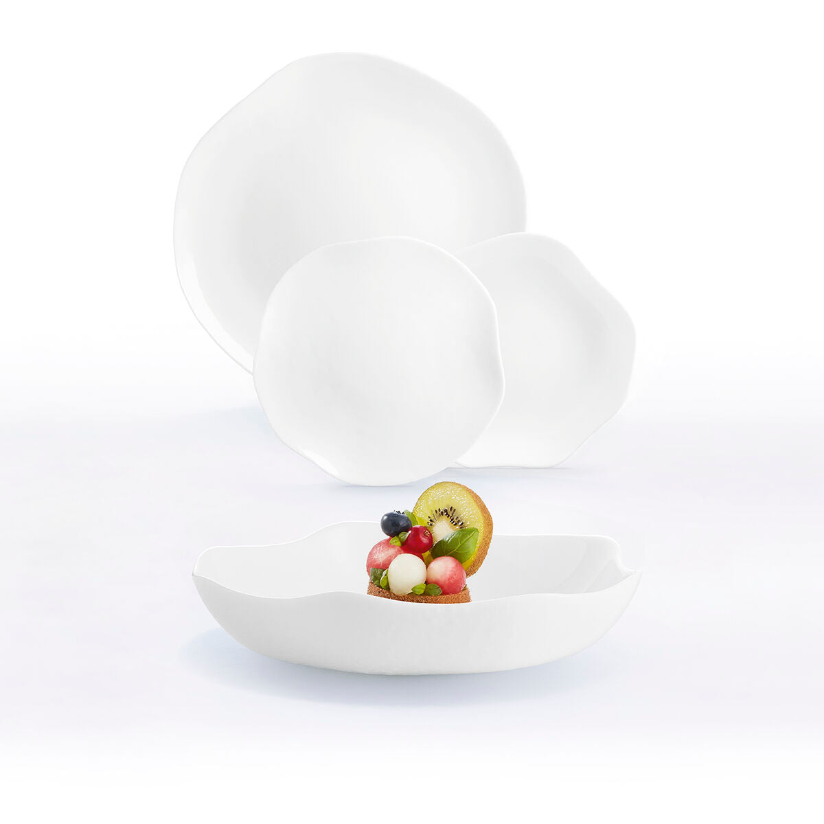 Astiasto 18-osainen valkoinen lasi - 6 syvää lautasta, 6 lautasia & 6 kulhoa