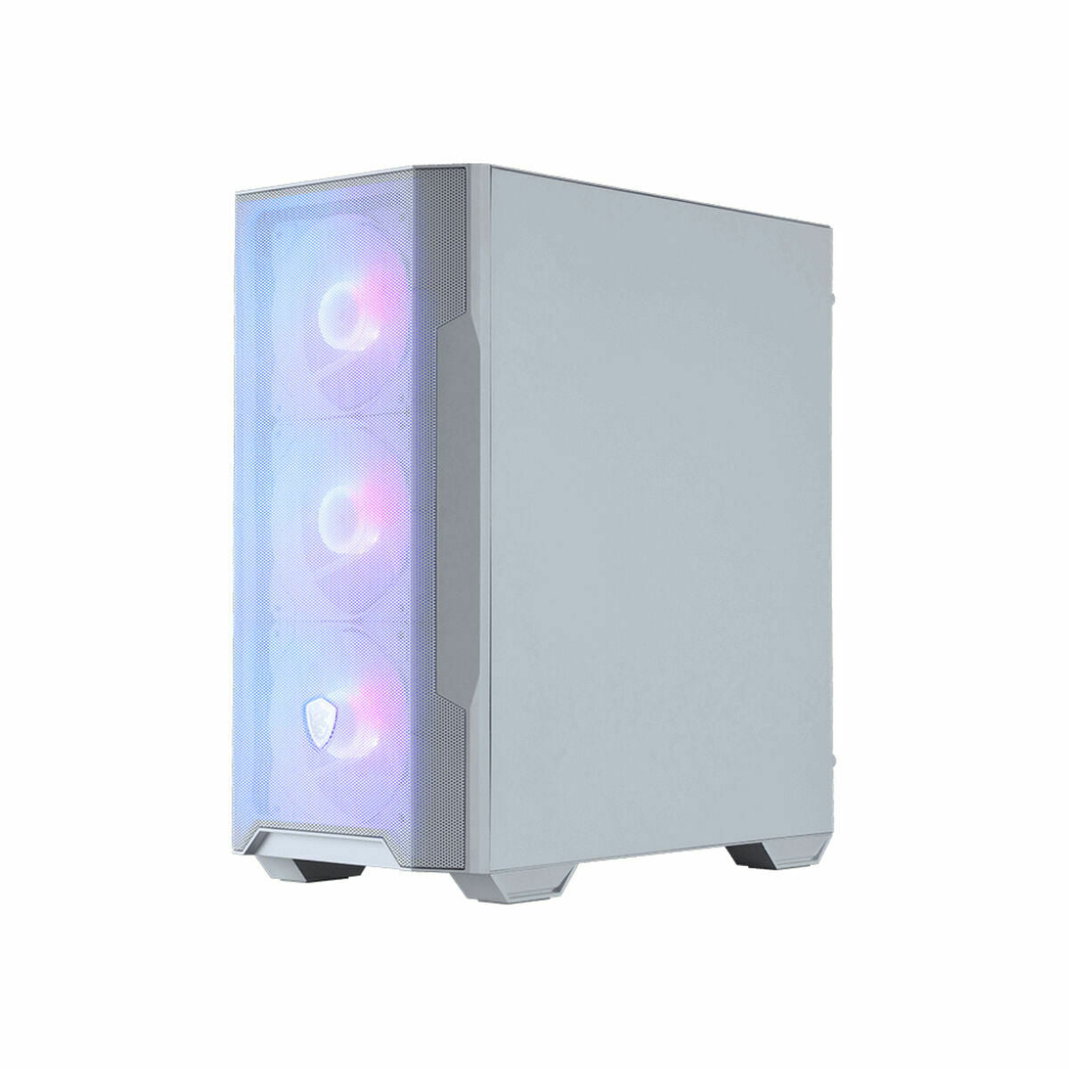 ATX-kotelo valkoinen tempered glass, ARGB 4x120 mm, micro-ATX & HDD-tuki