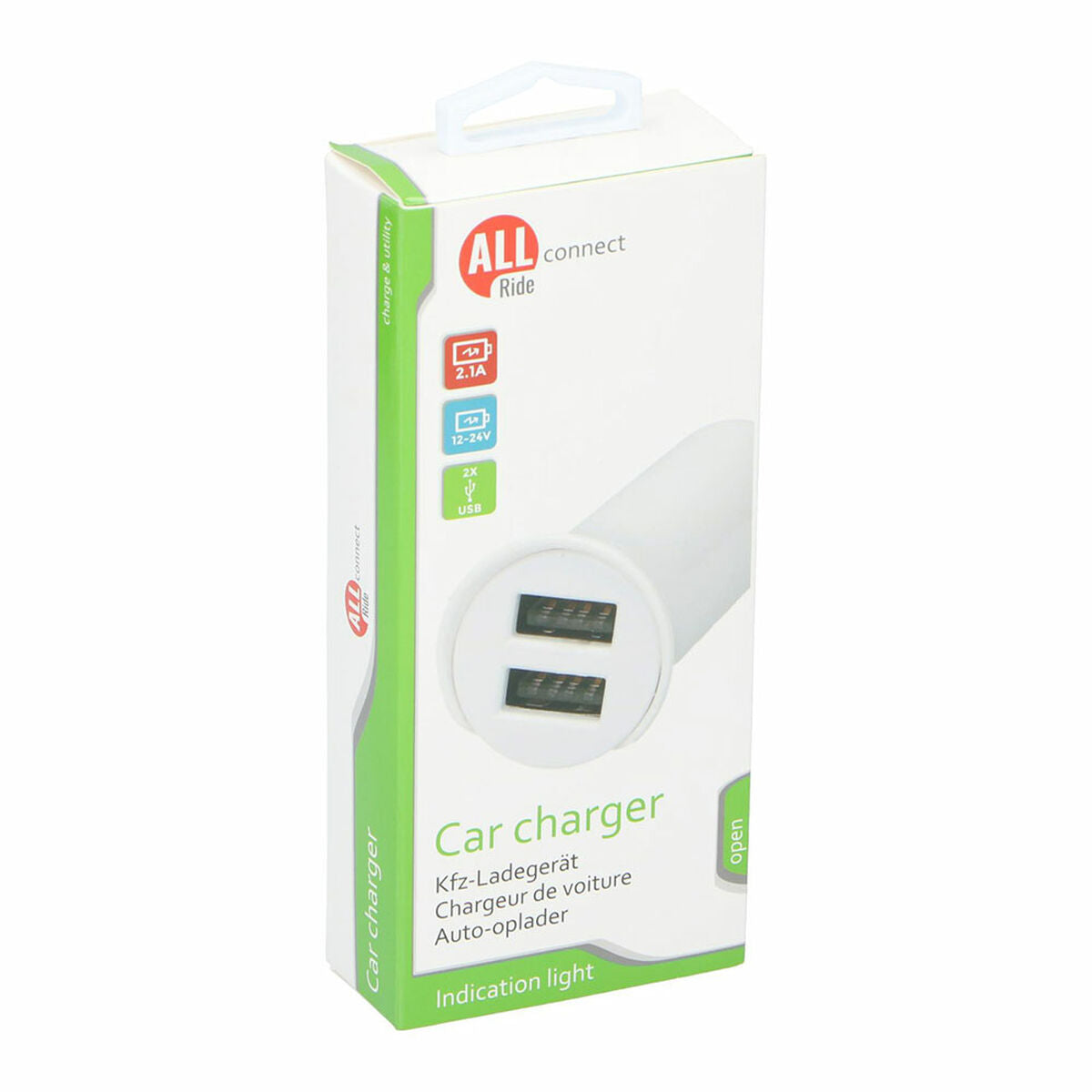 Autolaturi 2,1 A 12-24 V USB, 2× USB-porttia, valkoinen, älylaitteille, autoon