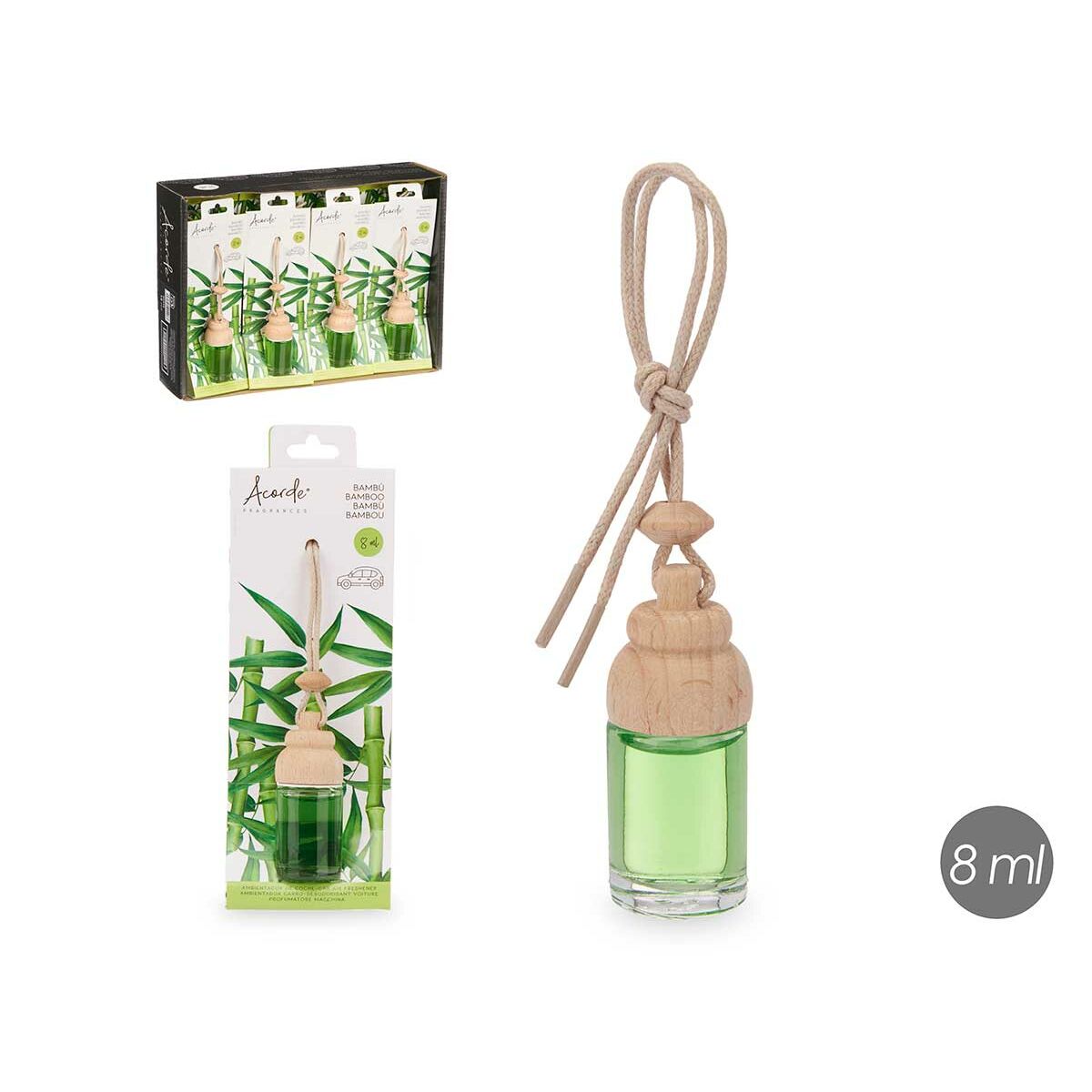 Auton ilmanraikastin 8 ml lasipullo & puukorkki, riiputettava, vihreä, 12 kpl