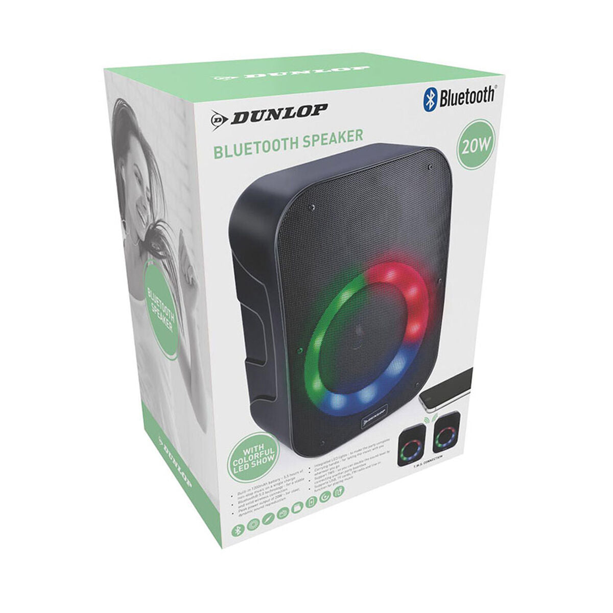 Bluetooth-kaiutin 20 W LED RGB, ladattava akku & kaukosäädin, kannettava musta