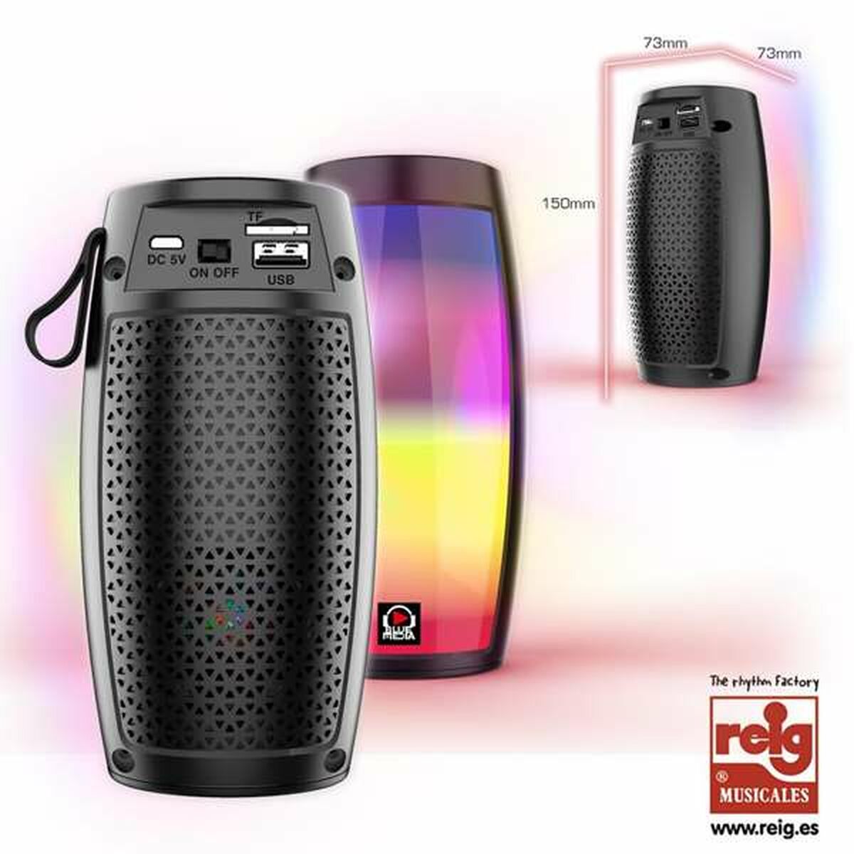 Bluetooth-kaiutin 5 W, USB & LED-valo, kannettava musta 16 x 8,2 x 8,2 cm