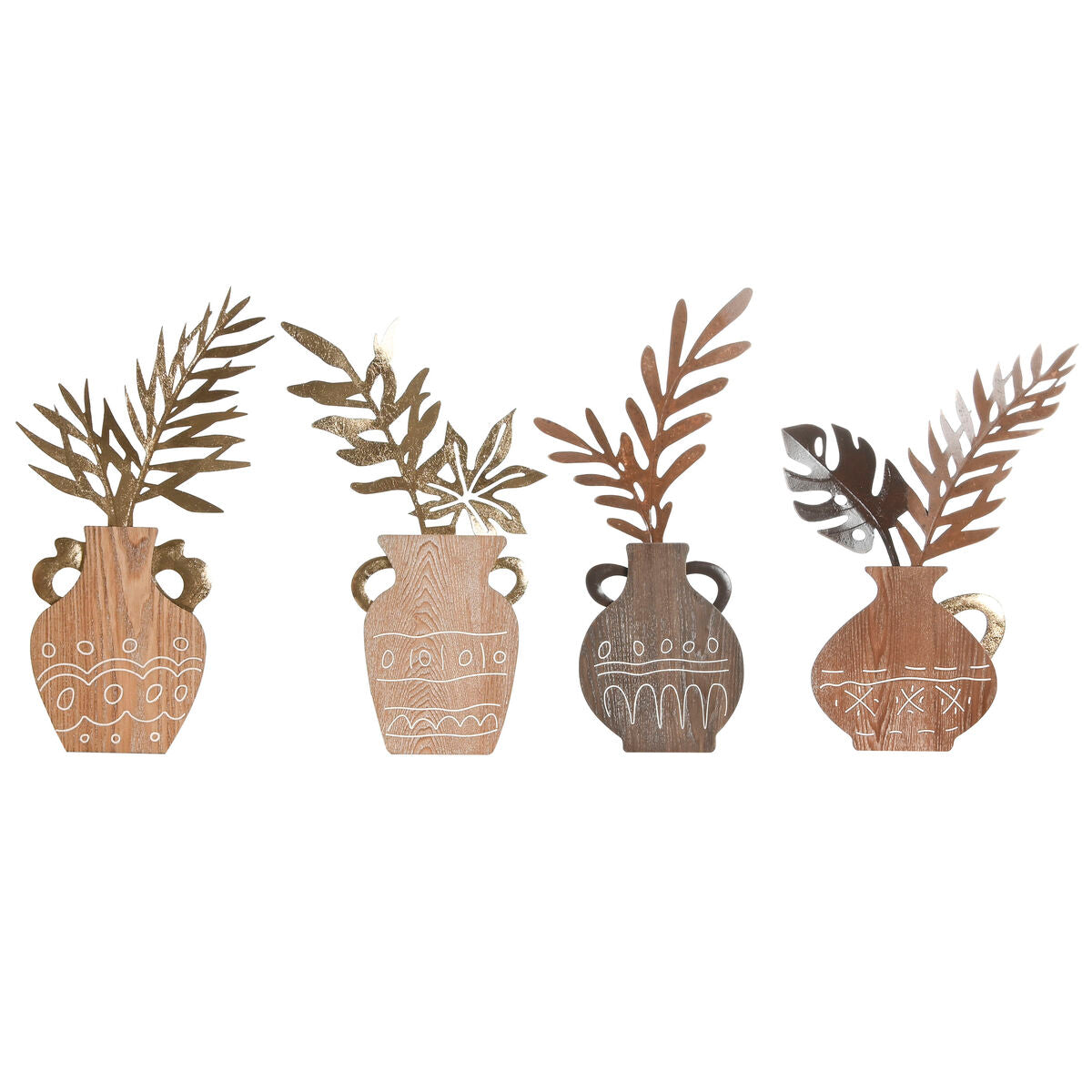 Koristehahmo maljakko boho 4 kpl, MDF & metalli, luonnonväri, 28,5 x 2 x 50 cm