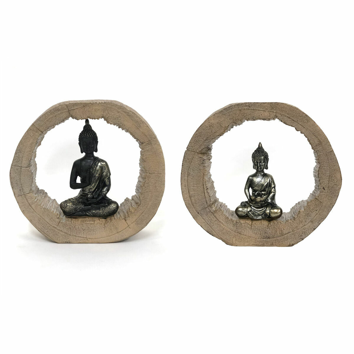 Buddha koriste 2 kpl, resiini 20,5 x 6 x 18,5 cm, musta & luonnollinen