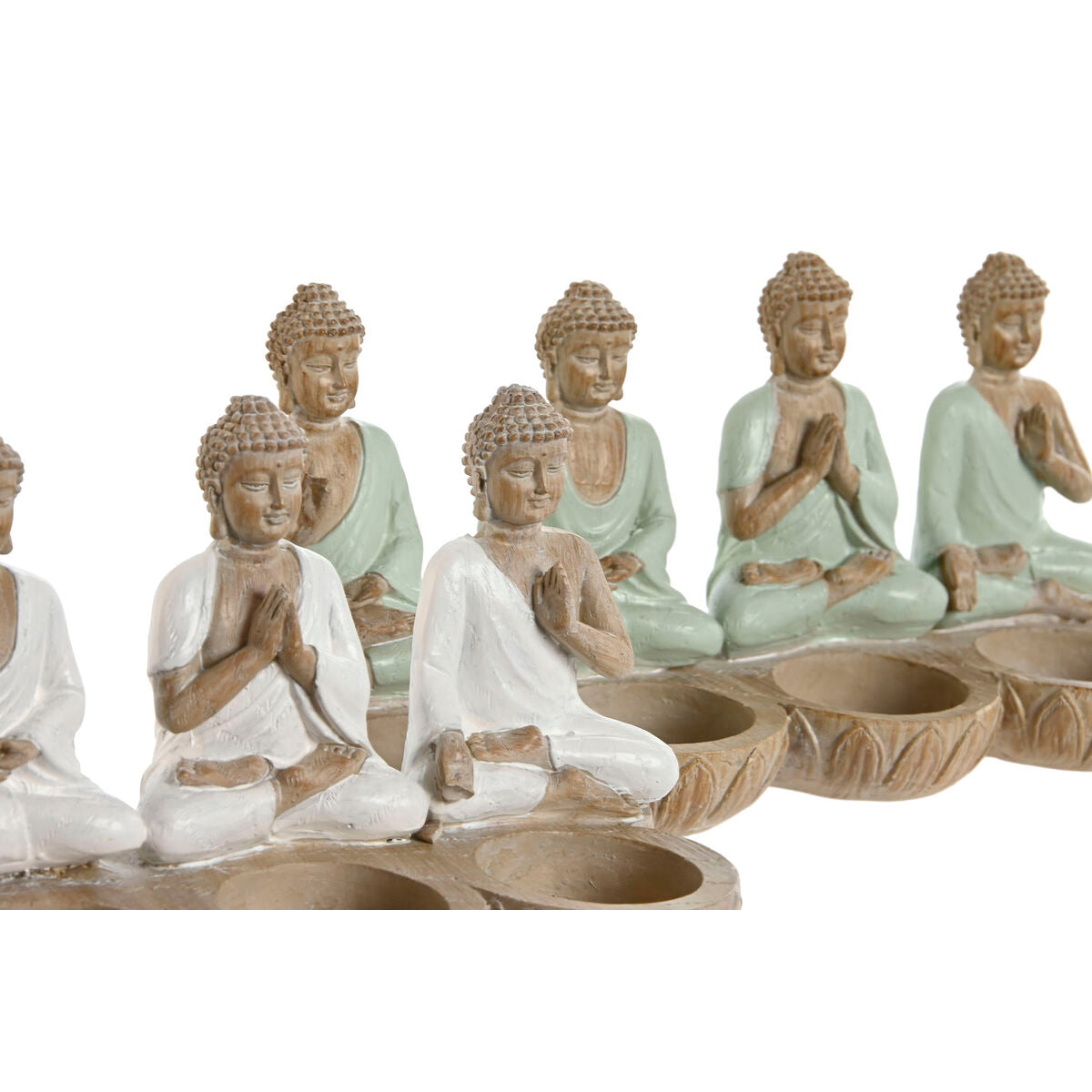 Buddha koristefiguuri 2 kpl, hartsi 24×9×11 cm, valkoinen & vihreä, itämainen