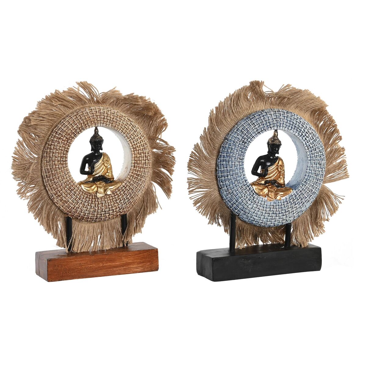 Buddha koristehahmo 19 x 6 x 25 cm, jute & resin, 2 kpl, beige & sininen