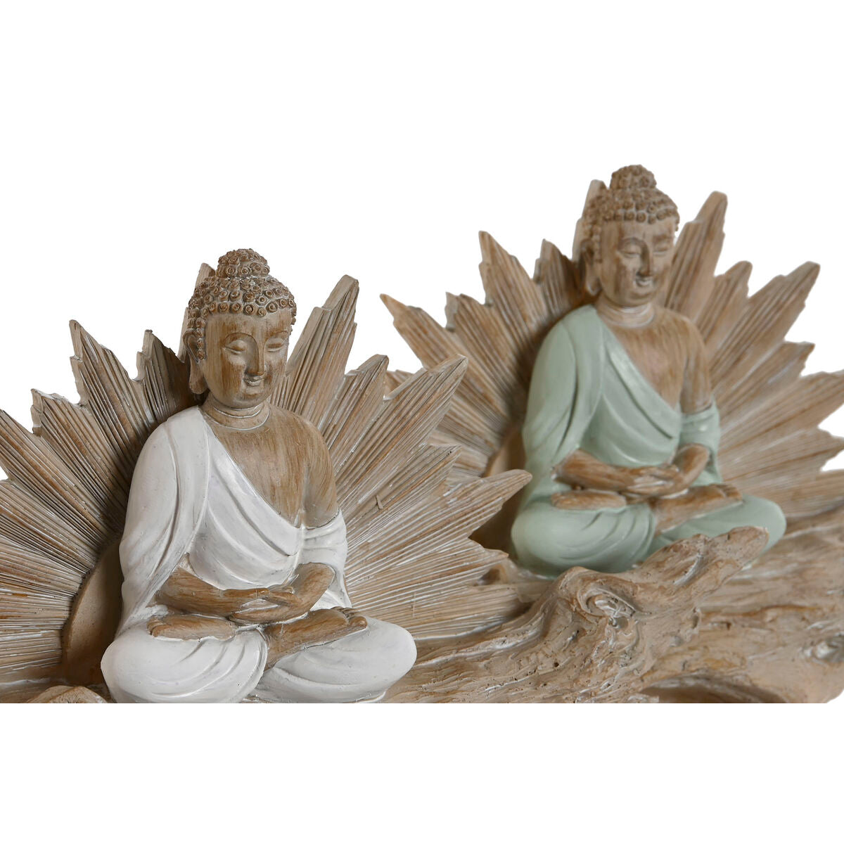 Buddha koristepatsas itämainen hartsi 30 x 6 x 15 cm, 2 kpl, valkoinen & vihreä