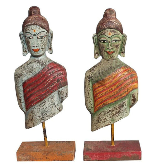 Buddha-patsas itämainen pieni koriste, mangopuu ja rauta 18 x 9 x 47 cm, 2 kpl