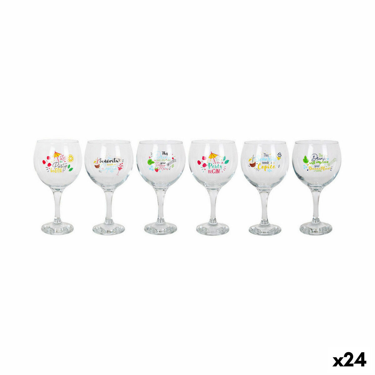 Cocktaillasit 24 kpl, pyöreä kulho & jalallinen, väriprintit juhliin tarjoiluun