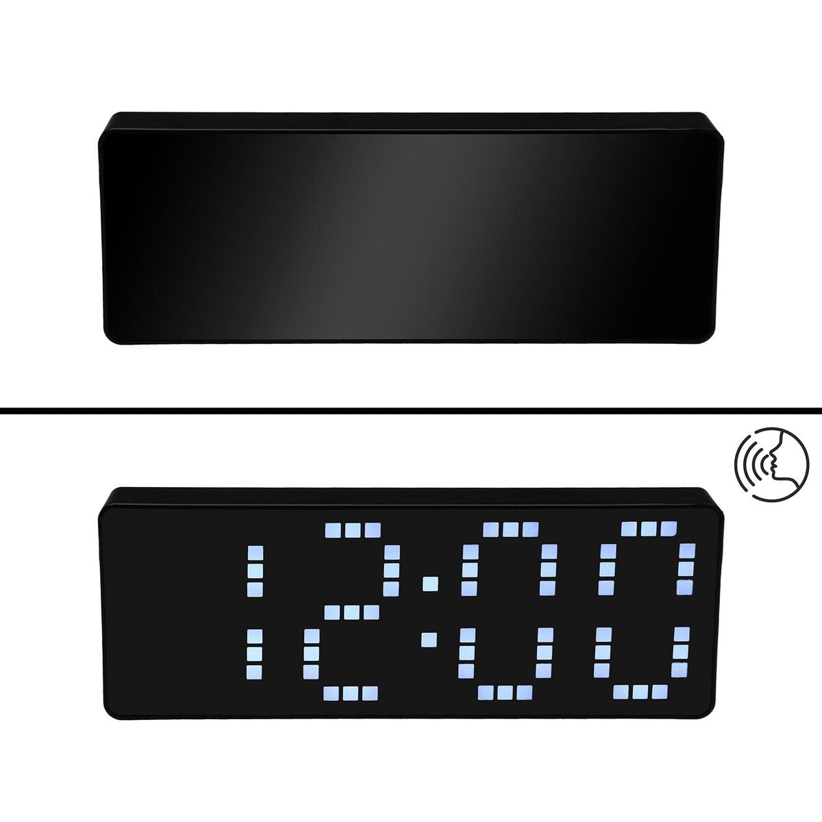 Digitaalinen herätyskello LED-näytöllä, musta/valkoinen, kompakti pöytäkello