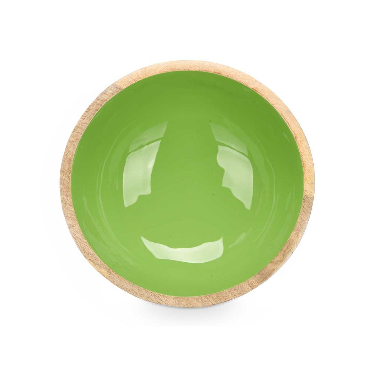 Emaloitu salaattikulho 24 cm, vihreä sisus, mango-puinen ulkokuori, 6 kpl