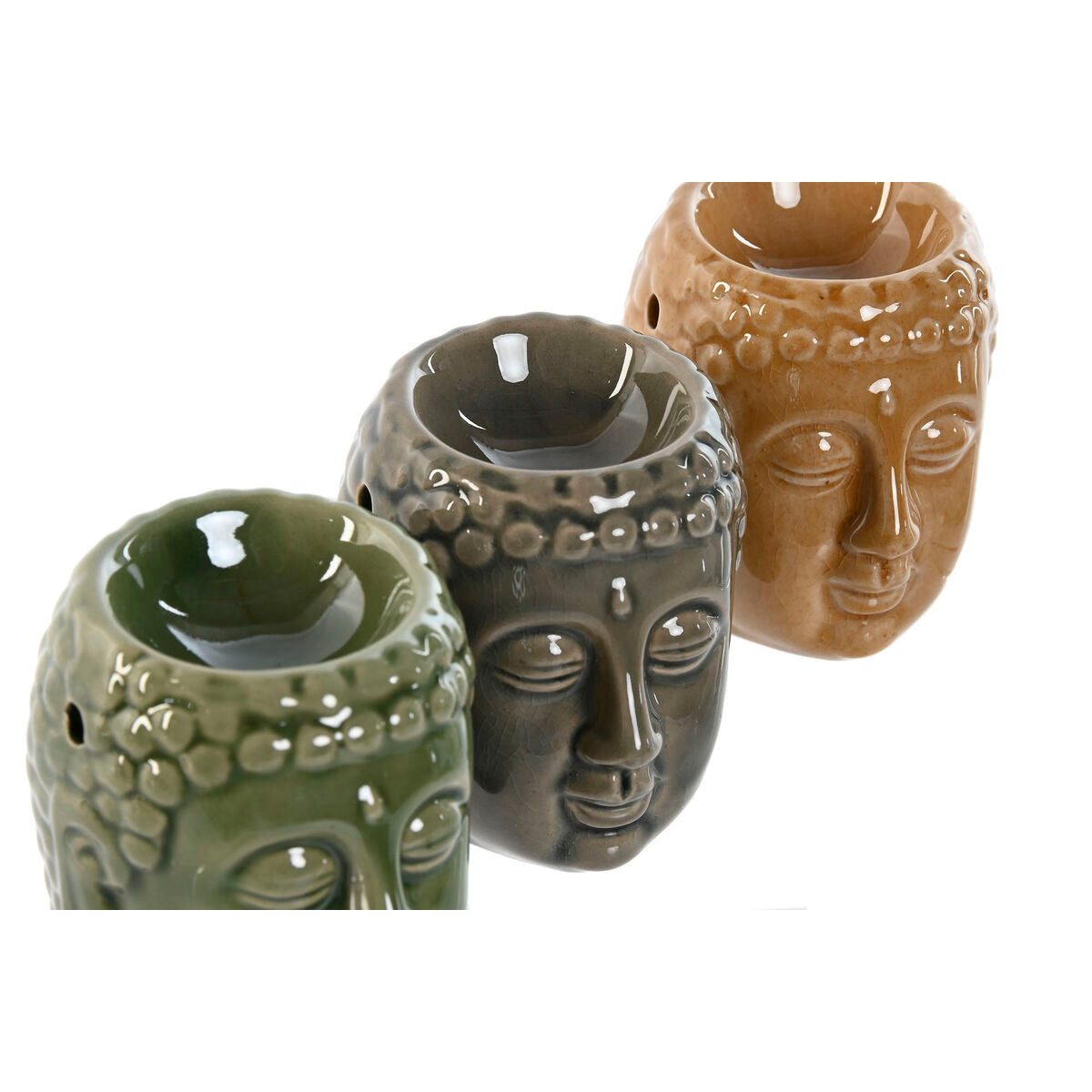 Eteeristen öljyjen poltin keraaminen 3 kpl, Buddha-pää, 17 x 13,5 x 8 cm
