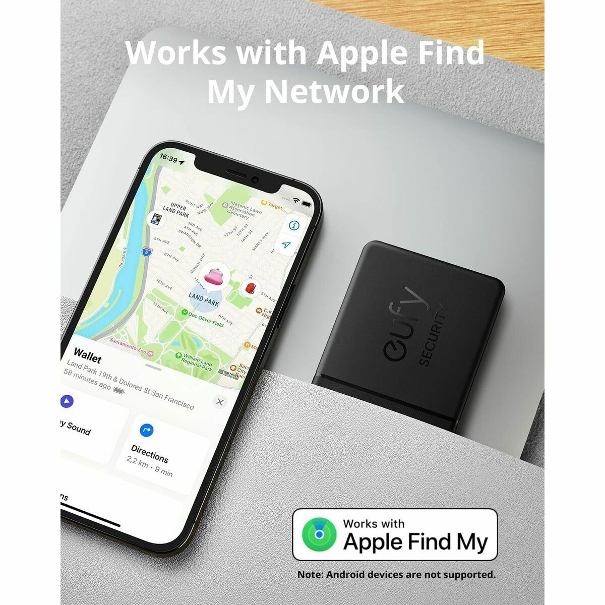 GPS-paikannin, pitkä akunkesto 26 280 h, Wi-Fi, iOS-yhteensopiva, musta