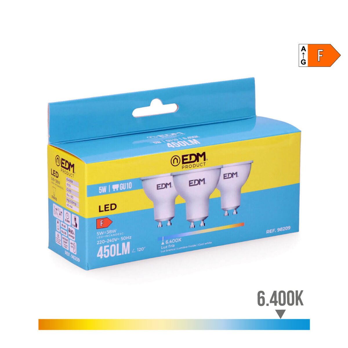 GU10 LED-polttimo 450 lm 6400 K, kylmävalkoinen 3 kpl setti, 5 W, Ø 5 x 5,5 cm