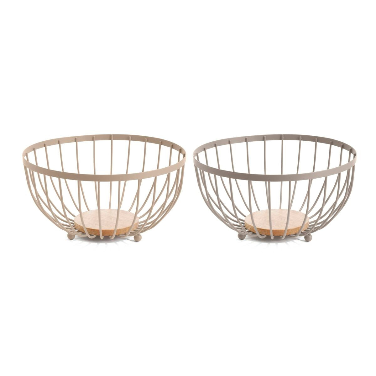 Hedelmäkulho metallirunko, kumipuualusta 25×25×13 cm, 2 kpl, beige & pink