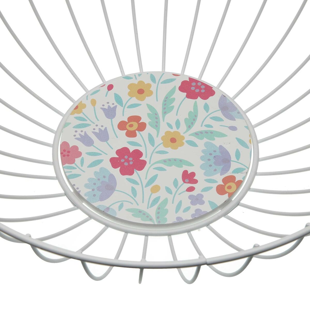 Hedelmäkulho metalliverkko valkoinen, kukkakuvioitu MDF-pohja 28 x 10 x 28 cm