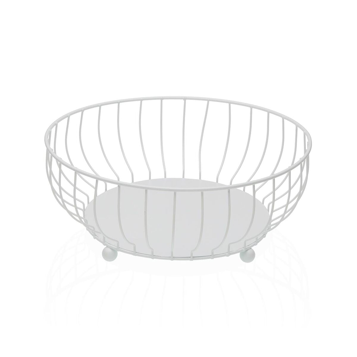 Hedelmäkulho valkoinen teräs 27,5 x 11 x 27,5 cm, avoin metallikori keittiöön
