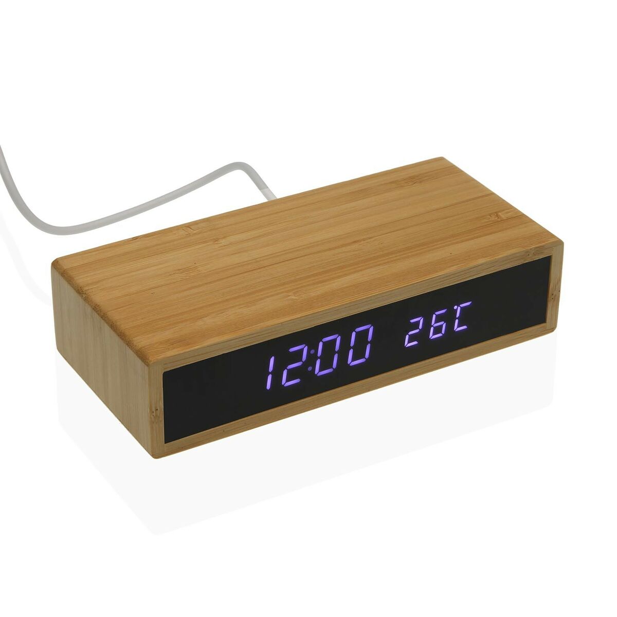 Herätyskello bambu, LED-näyttö & lämpötila, minimalistinen 7,3 x 3,5 x 16 cm