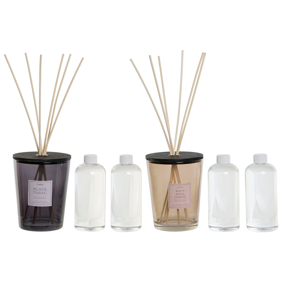 Huonetuoksu 1 l, 2 kpl - diffuser moderni lasi & rattan-kansi, harmaa/amber